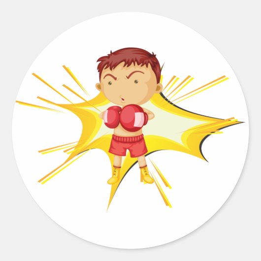 赤い手袋とショートパンツを着たキッズボクサー ラウンドシール (正面)