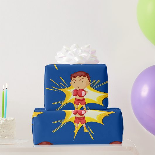 赤い手袋とショートパンツを着たキッズボクサー ラッピングペーパー