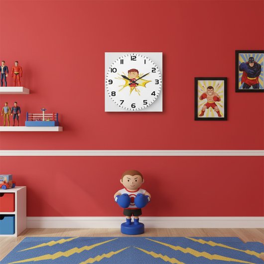 赤い手袋とショートパンツを着たキッズボクサー ラージ壁時計