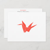 赤い折り紙クレーンフラットノテカード ノートカード (正面/裏面)