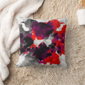 赤い抽象的な花柄-および白上の紫色 クッション (ブランケット)