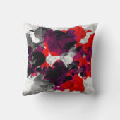 赤い抽象的な花柄-および白上の紫色 クッション (裏面)