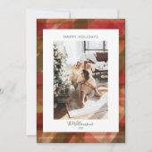 赤い抽象芸術の素朴Plaid 2 2写真クリスマス シーズンカード (正面)