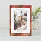 赤い抽象芸術の素朴Plaid 2 2写真クリスマス シーズンカード (スタンド正面)