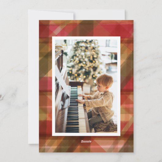 赤い抽象芸術の素朴Plaid 2 2写真クリスマス シーズンカード (裏面)