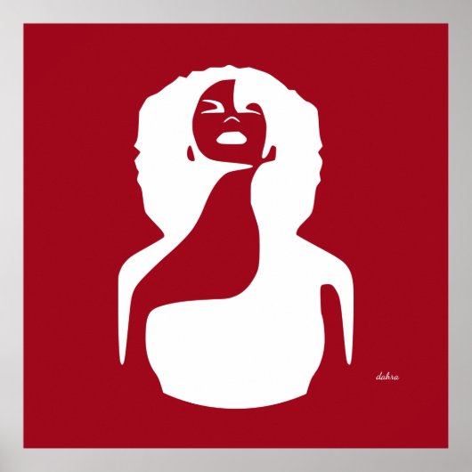 赤い抽象芸術の黒人女性が自然の髪を見上げる ポスター (正面)