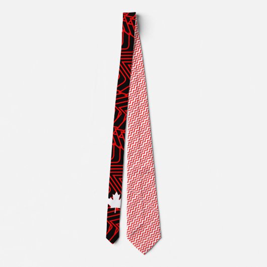 赤い抽象芸術オンブラックとホワイトカナダメープル ネクタイ (裏面)