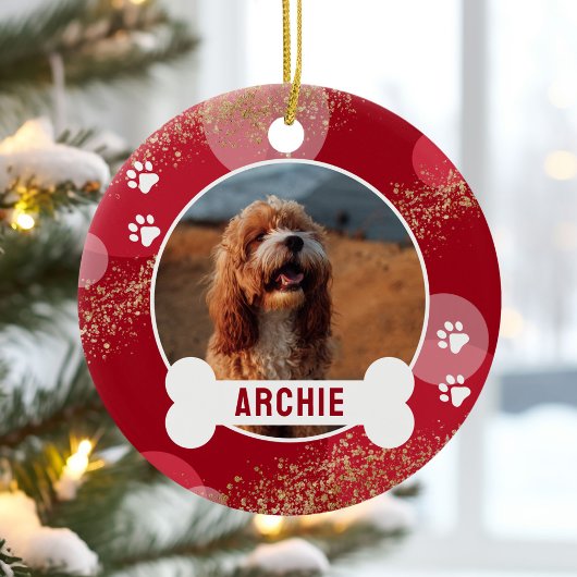 赤い抽象芸術ポープリントペットフォト セラミックオーナメント