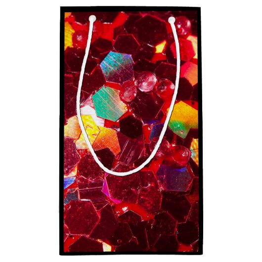 赤い抽象芸術モザイク光沢のあるグリッターパターン甘い16 スモールペーパーバッグ (裏面)