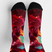 赤い抽象芸術モザイク光沢のあるグリッターパターン ソックス (上部)