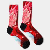 赤い抽象芸術モザイク光沢のあるグリッターパターン ソックス (右)
