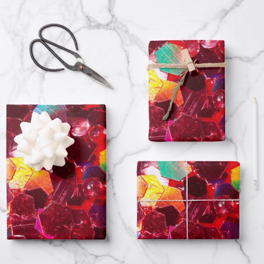 赤い抽象芸術モザイク光沢のあるグリッターパターン ラッピングペーパーシート (正面)