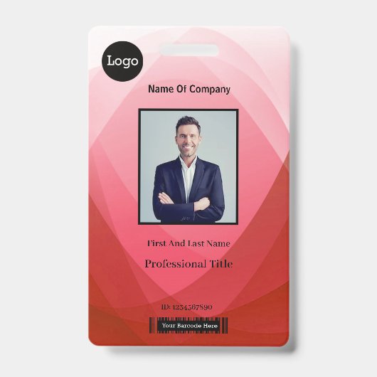 赤い抽象芸術従業員の写真ID バッジ (正面)