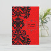 赤い招待カードの黒エレガントいバロック 招待状 (スタンド正面)