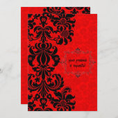 赤い招待カードの黒エレガントいバロック 招待状 (正面/裏面)