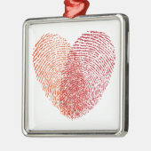 赤い指紋のハートのデザイン メタルオーナメント (左)