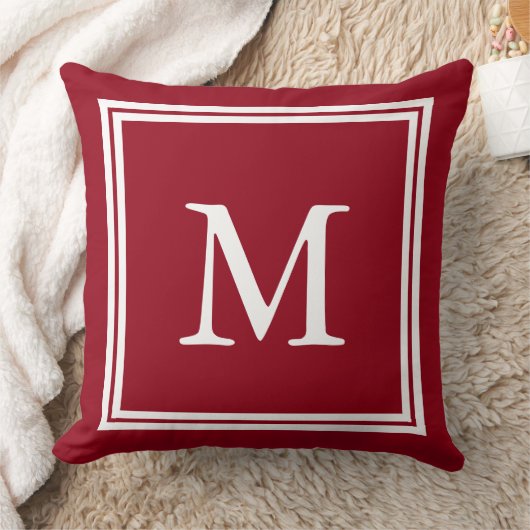 赤い授業日白いダブルフレームのモノグラムと クッション (ブランケット)