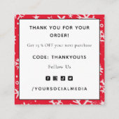 赤い描スノーフレーク模様クリスマス スクエア名刺 (裏面)