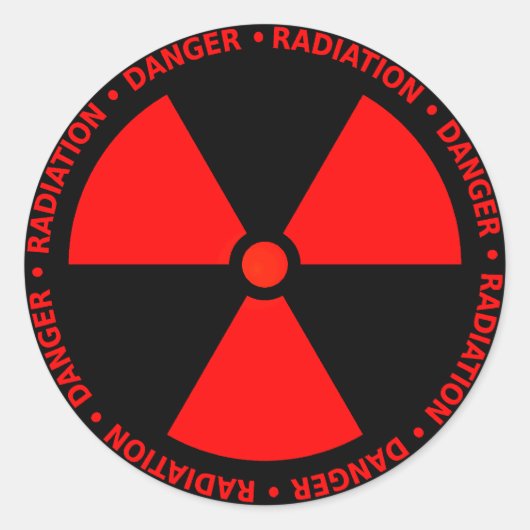 赤い放射線シンボルステッカー ラウンドシール (正面)