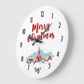赤い教会およびクリスマスの星との冬場面 ラージ壁時計 (傾斜)