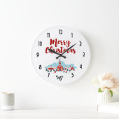 赤い教会およびクリスマスの星との冬場面 ラージ壁時計 (ホーム)