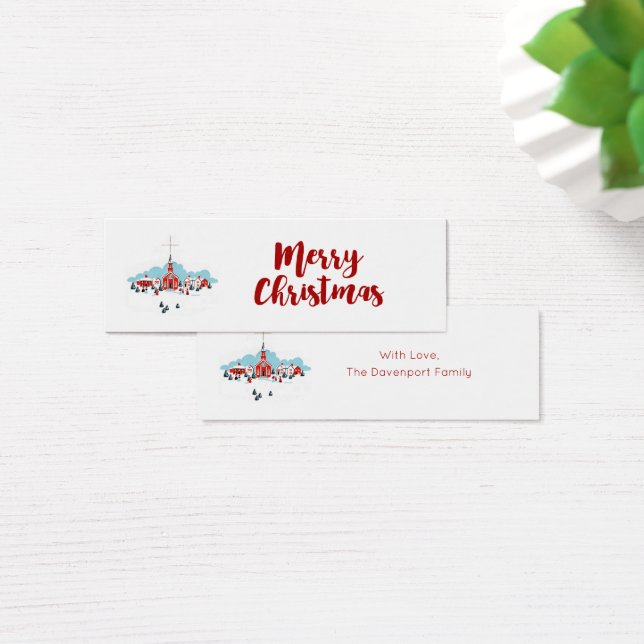 赤い教会とクリスマススターが訪れる冬の風景 (デスク)