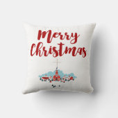赤い教会とクリスマススターが訪れる冬の風景 クッション (裏面)