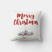赤い教会とクリスマススターが訪れる冬の風景 クッション (正面)