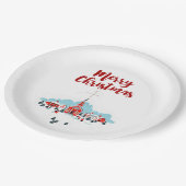 赤い教会とクリスマススターが訪れる冬の風景 ペーパープレート (アングル)