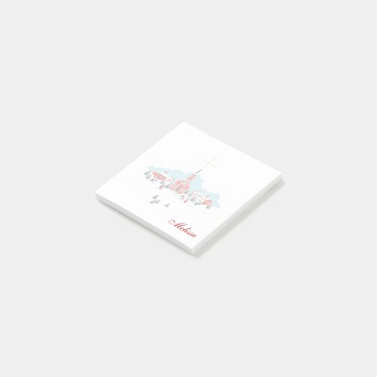 赤い教会とクリスマススターが訪れる冬の風景 ポストイット (アングル)