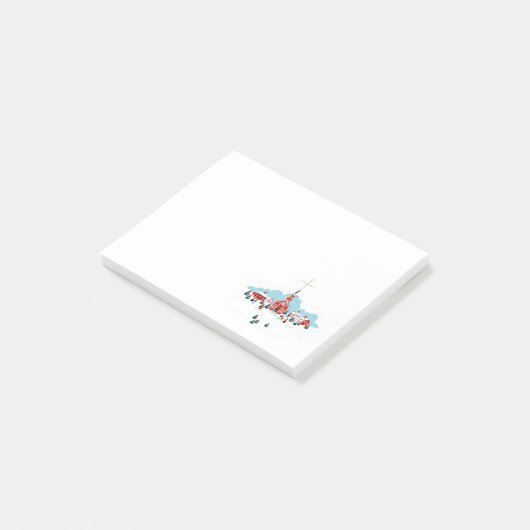 赤い教会とクリスマススターが訪れる冬の風景 ポストイット (アングル)