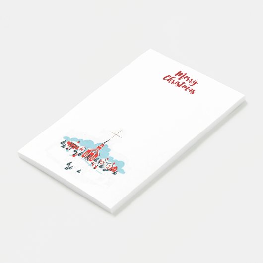 赤い教会とクリスマススターが訪れる冬の風景 ポストイット (アングル)