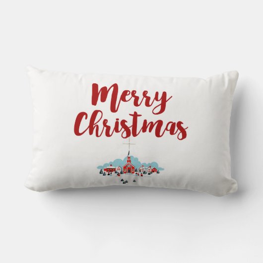 赤い教会とクリスマススターが訪れる冬の風景 ランバークッション (裏面)