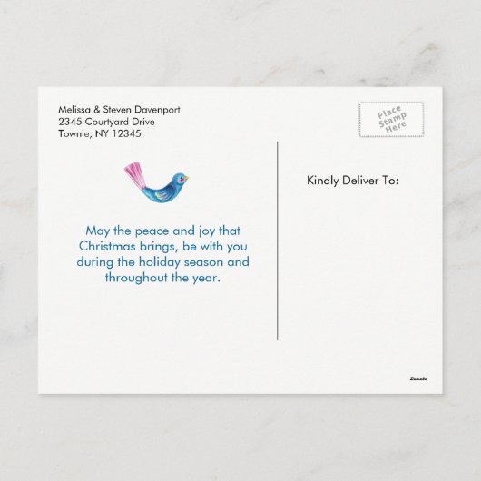 赤い教会と星の上のクリスマスシーン シーズンポストカード (裏面)