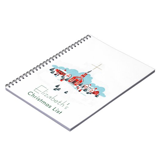 赤い教会と星の上のクリスマスシーン ノートブック (左側)