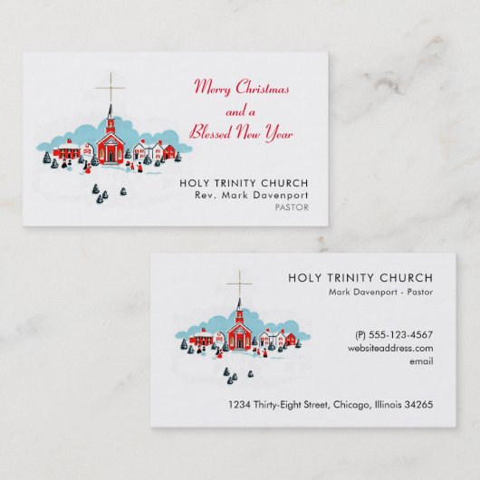 赤い教会と星の上のクリスマスシーン 名刺 (正面/裏面)