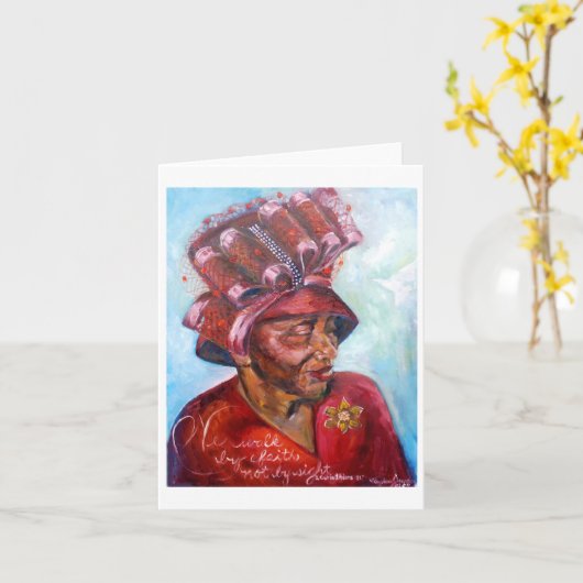 赤い教会帽子 カード (黄色い花)