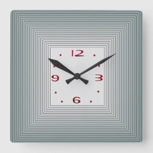 赤い数字の>Wallの時計とのストライプのな灰色 スクエア壁時計