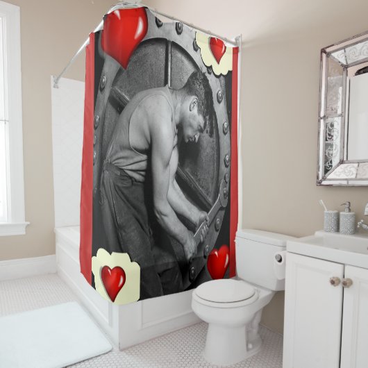 赤い整備士白黒ショーカーテン シャワーカーテン (インサイチュ)