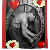 赤い整備士白黒ショーカーテン シャワーカーテン (正面)