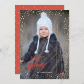 赤い文字のモダンな金ドット ハッピー ホリデーズ シーズンカード (正面/裏面)