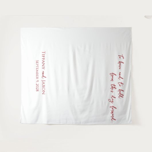 赤い文字の白い結婚式名言 タペストリー (正面(横))