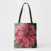 赤い斑入りのダリアの花 フローラル トートバッグ (正面)