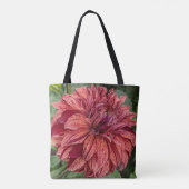 赤い斑入りのダリアの花 フローラル トートバッグ (裏面)