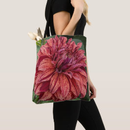 赤い斑入りのダリアの花 フローラル トートバッグ