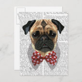 赤い斑点のあるボウタイ付きパグ ポストカード (正面/裏面)
