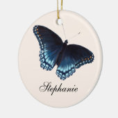 赤い斑点のある提督ダークブルー·バタフ絵画ライズ セラミックオーナメント (左)