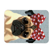赤い斑点状の弓を頭2に付けたパグ マグネット (横)