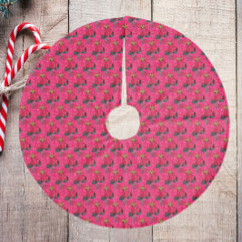 赤い斑点状ポインセチア模様 フリース ツリースカート