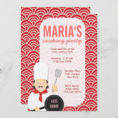 赤い料理のシェフ キッチンパーティーの招待状 招待状 (正面/裏面)
